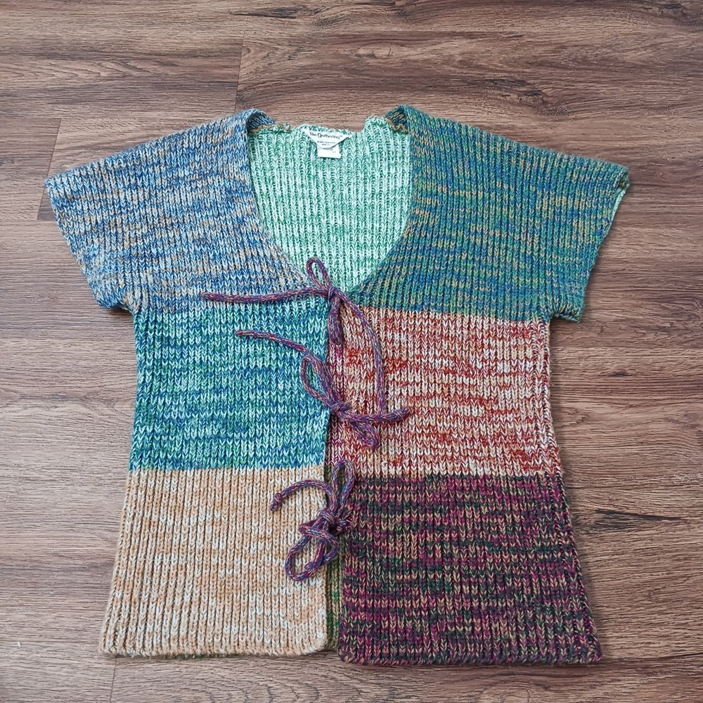 Vintage Sears The Gathering Colorblock Knit Tie Front Cardigan‎ Vest Small 96621
